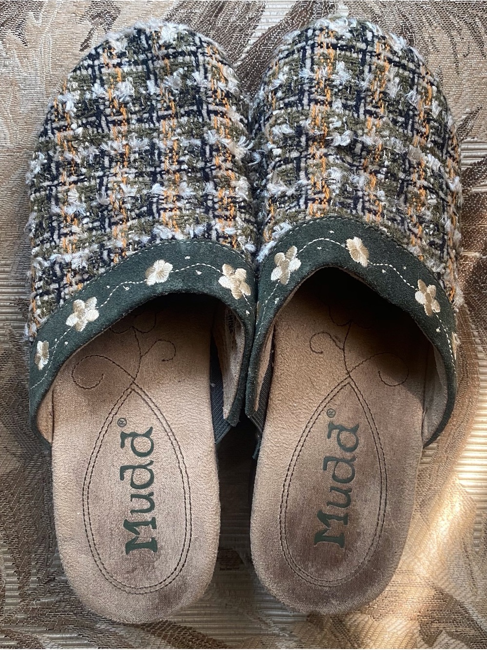 Mudd Y2K Green Yellow Tweed Floral Slip-On Clog Women’s 6